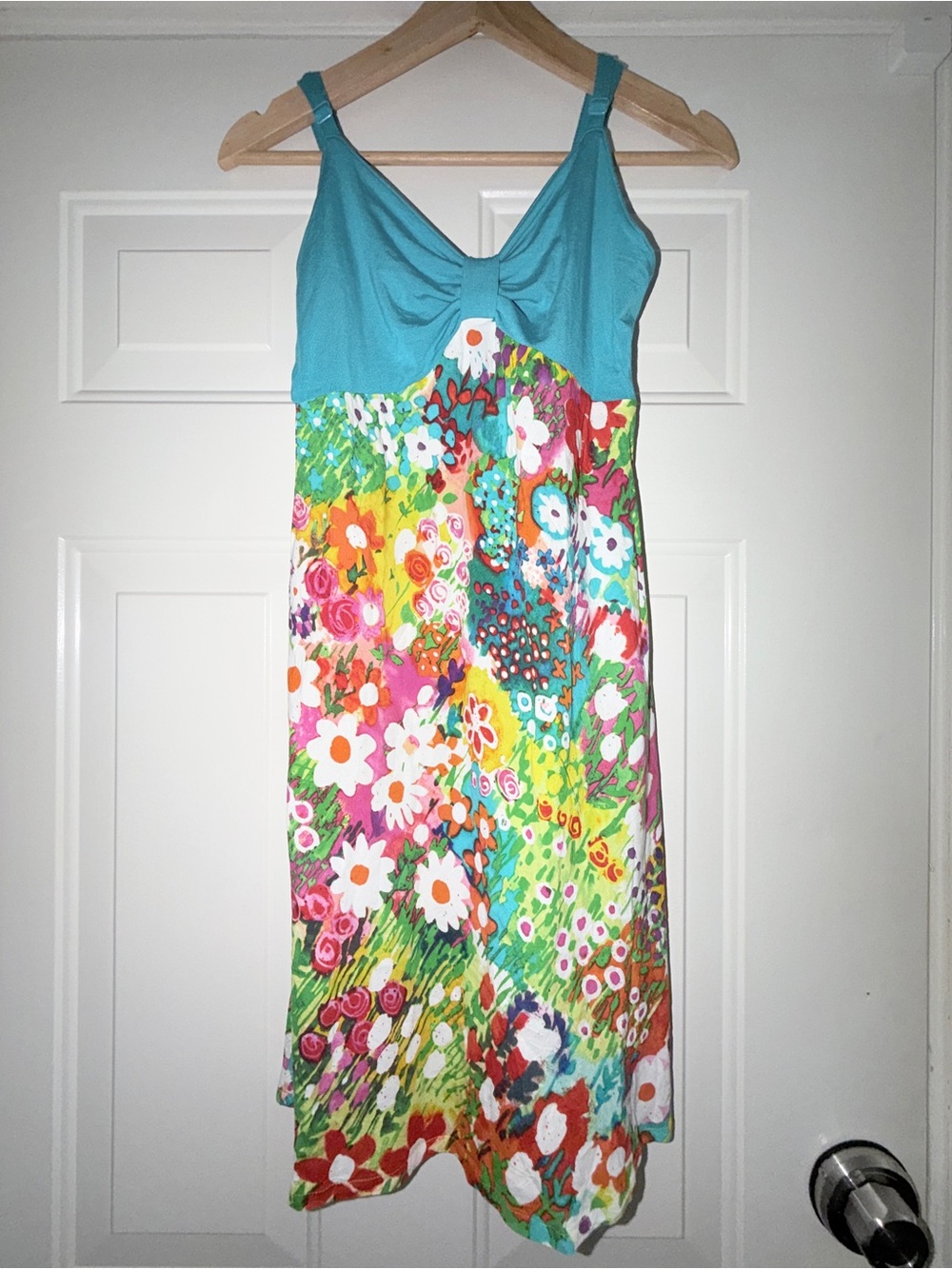 Jams‎ World XS Turquoise Floral Sundress Colorful Daisy Garden Aloha Dress Sz XS
